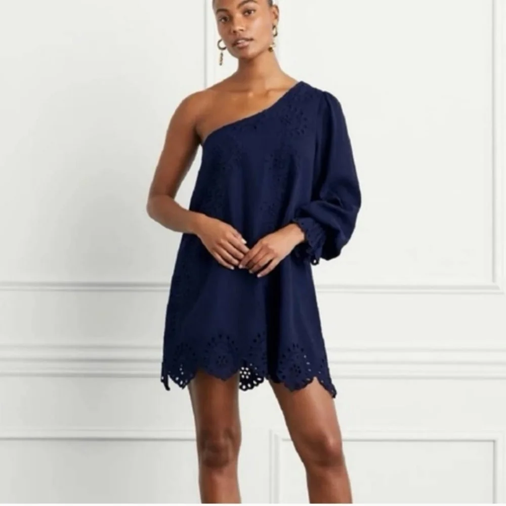 NWT Hill House The Mila women's navy cotton linen one hand lace trim dress XXS - Picture 1 of 9